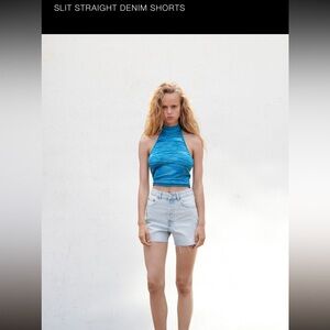 NEW with tags- Zara-Slit straight denim shorts